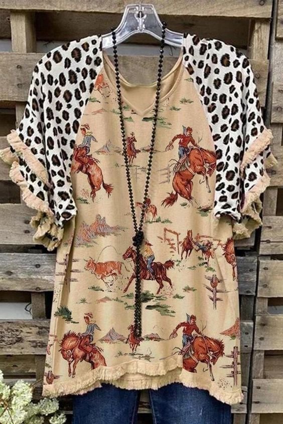 Leopard Print Western Cowboy Patterns Women's Tees