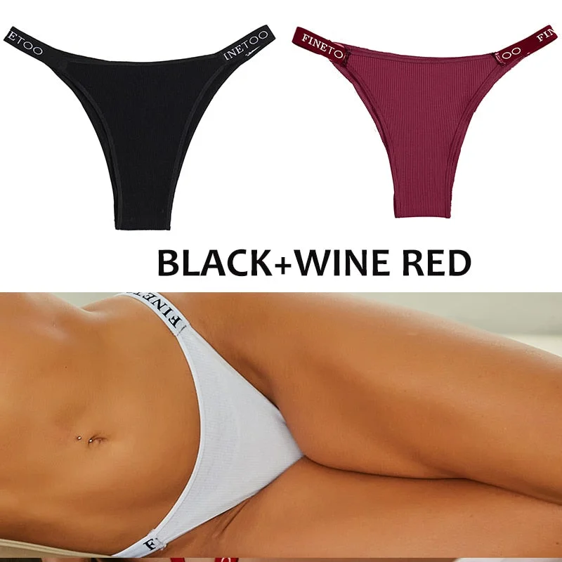 FINETOO 2PCS/Set Women's Cotton G-string Sexy Cross Strap Panties Letter Waisted Underwear Thongs Femme Hollow Out Lady Briefs