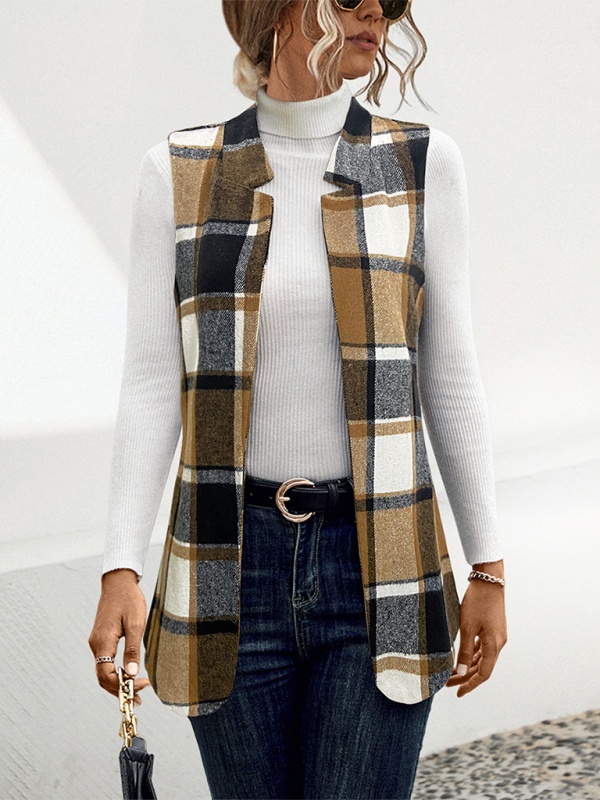 Mature Women Loose Plaid Vest Jacket