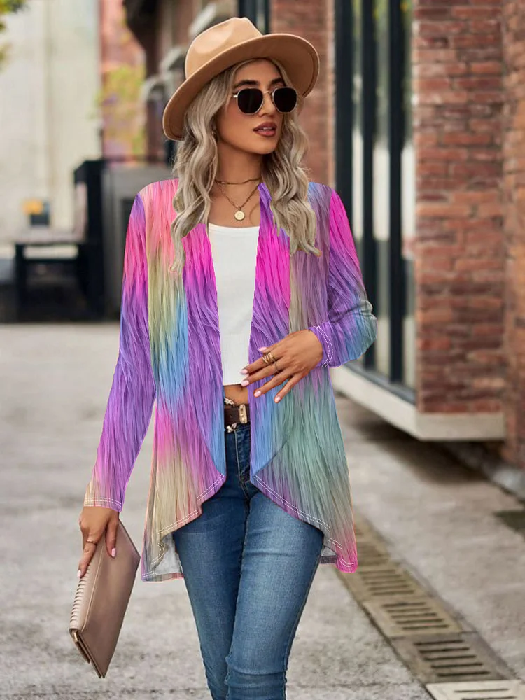 Women's Pastel Pink To Purple Ombre Sweazer - Soft Stretch Jacket, Machine Washable Long Sleeve Blazer For Women, Lightweight Open Front Coat For Office, Parties, Everyday Outfits - All-Season Chic Outerwear, Casual Layering Piece, Easycare Fabric