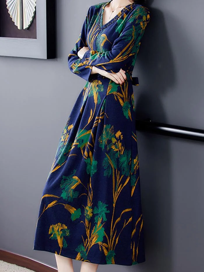 Fashion Long-sleeved Plus Velvet Padded Dress