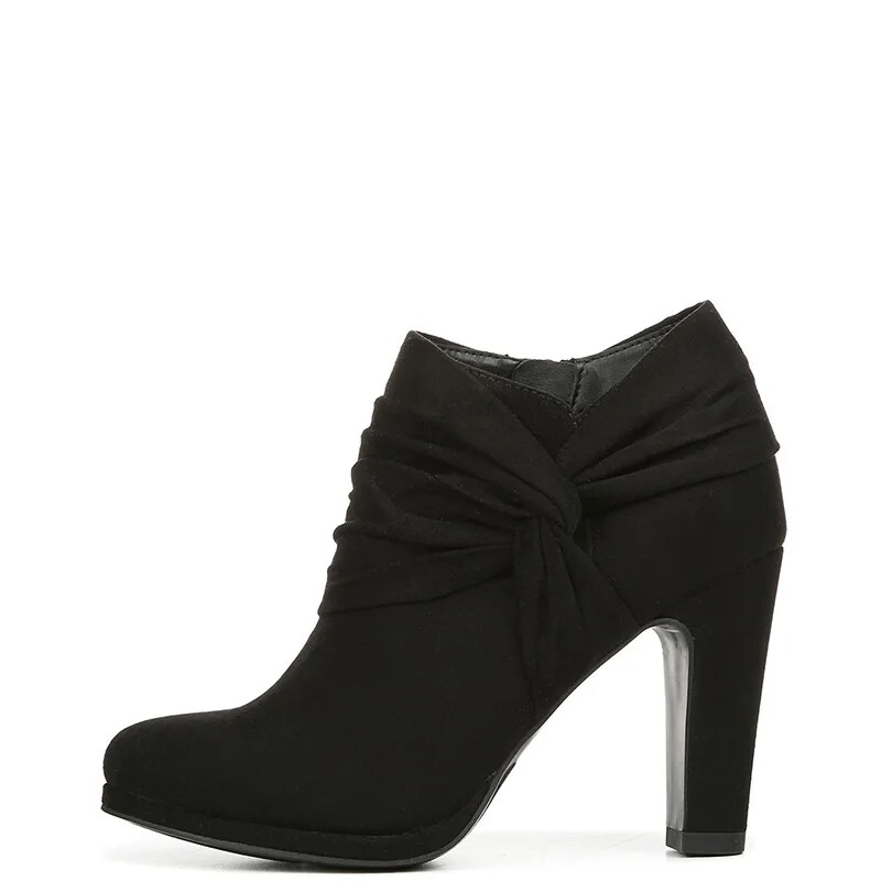 TAAFO Black Knotted Side Woman Ankle Boots High Chunky Heels Pointed Toe Booties Zip  Lady Shoes