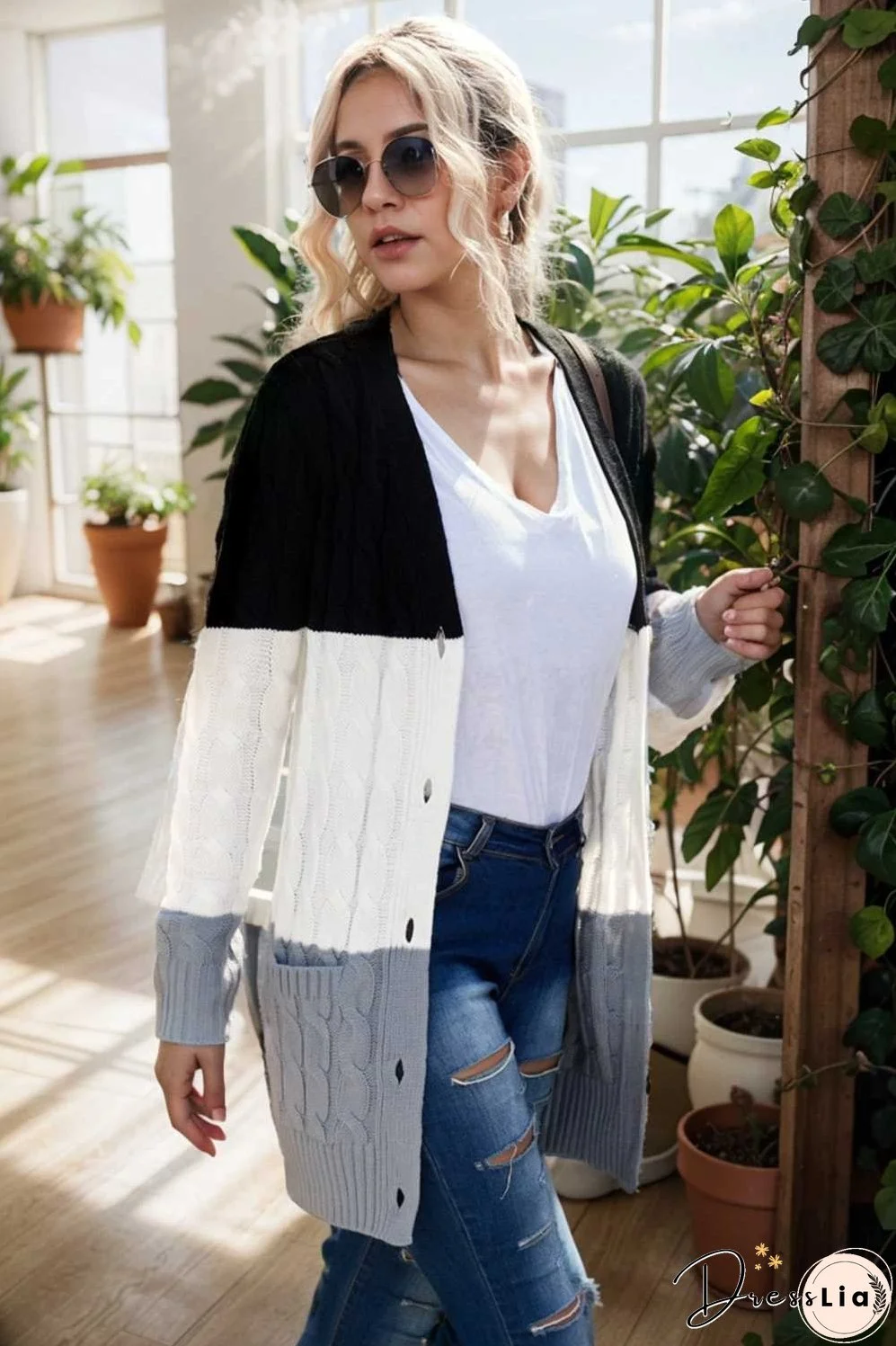 cozy cable knit button front long sleeve cardigan