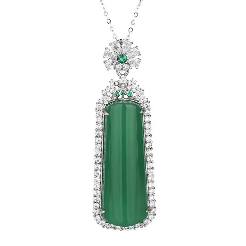 Cyan Jade Longevity Necklace Pendant
