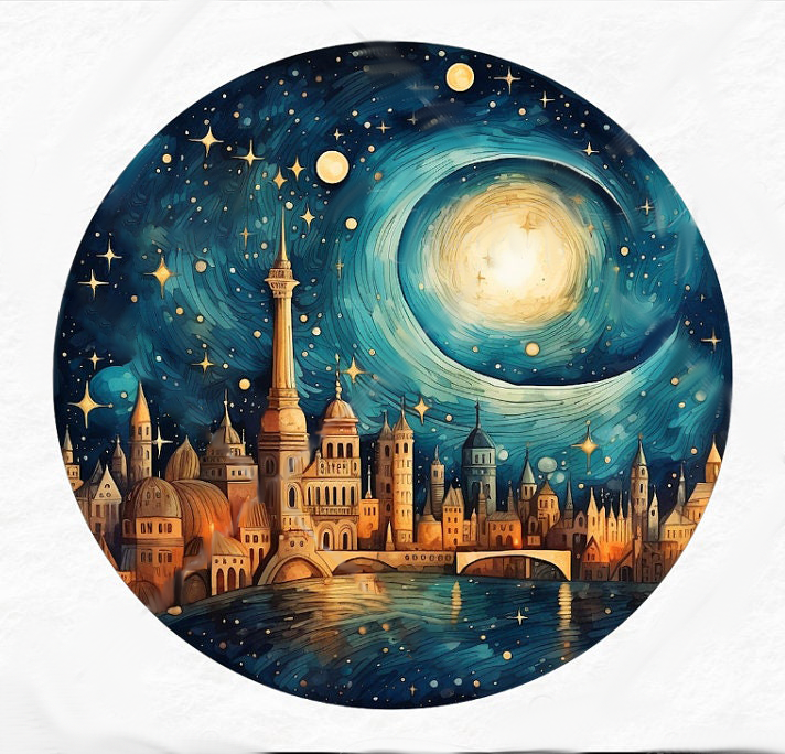 Van Gogh Moon Night Starry Sky 11CT Stamped Cross Stitch 50*50CM