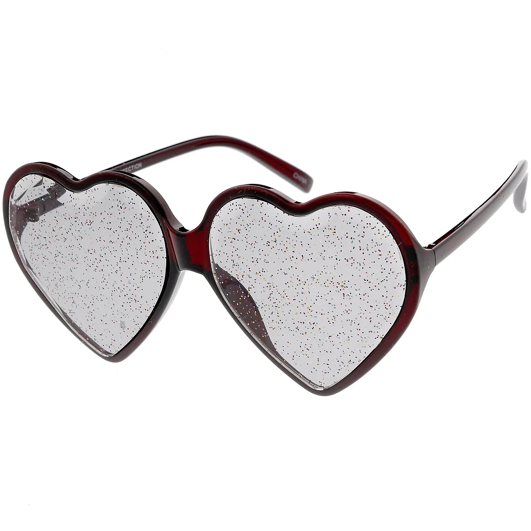 Women's Novelty Oversize Heart glasses Smoke Glitter Lens 62mm