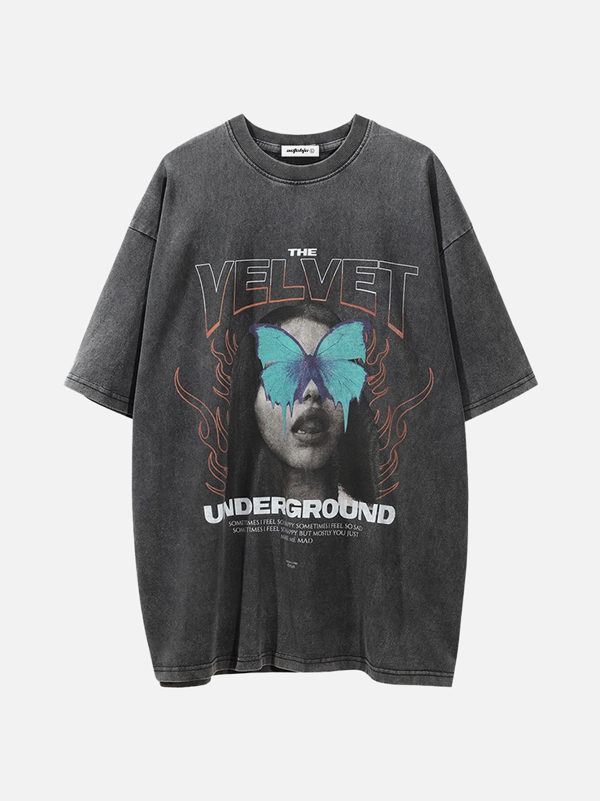 Black Vintage Character Print Washed Tee Front