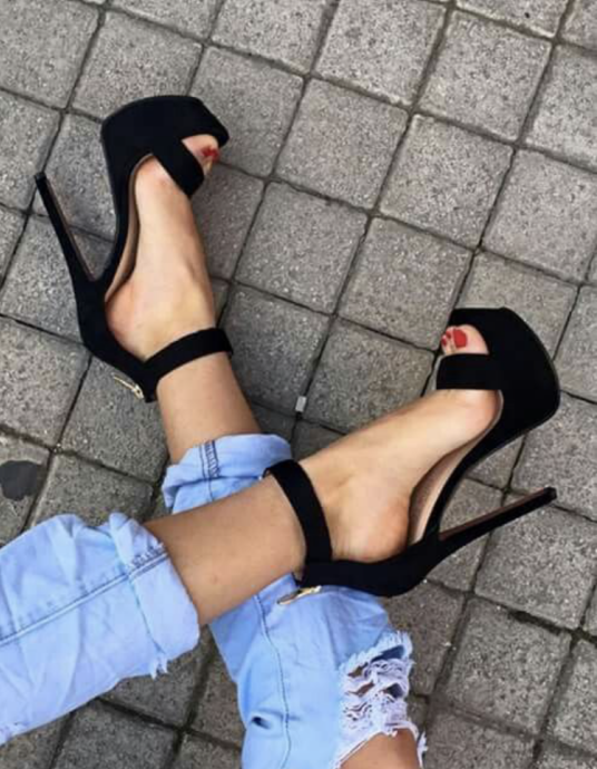 Custom Made Black Suede Platform Ankle Strap Sandals |FSJ Shoes