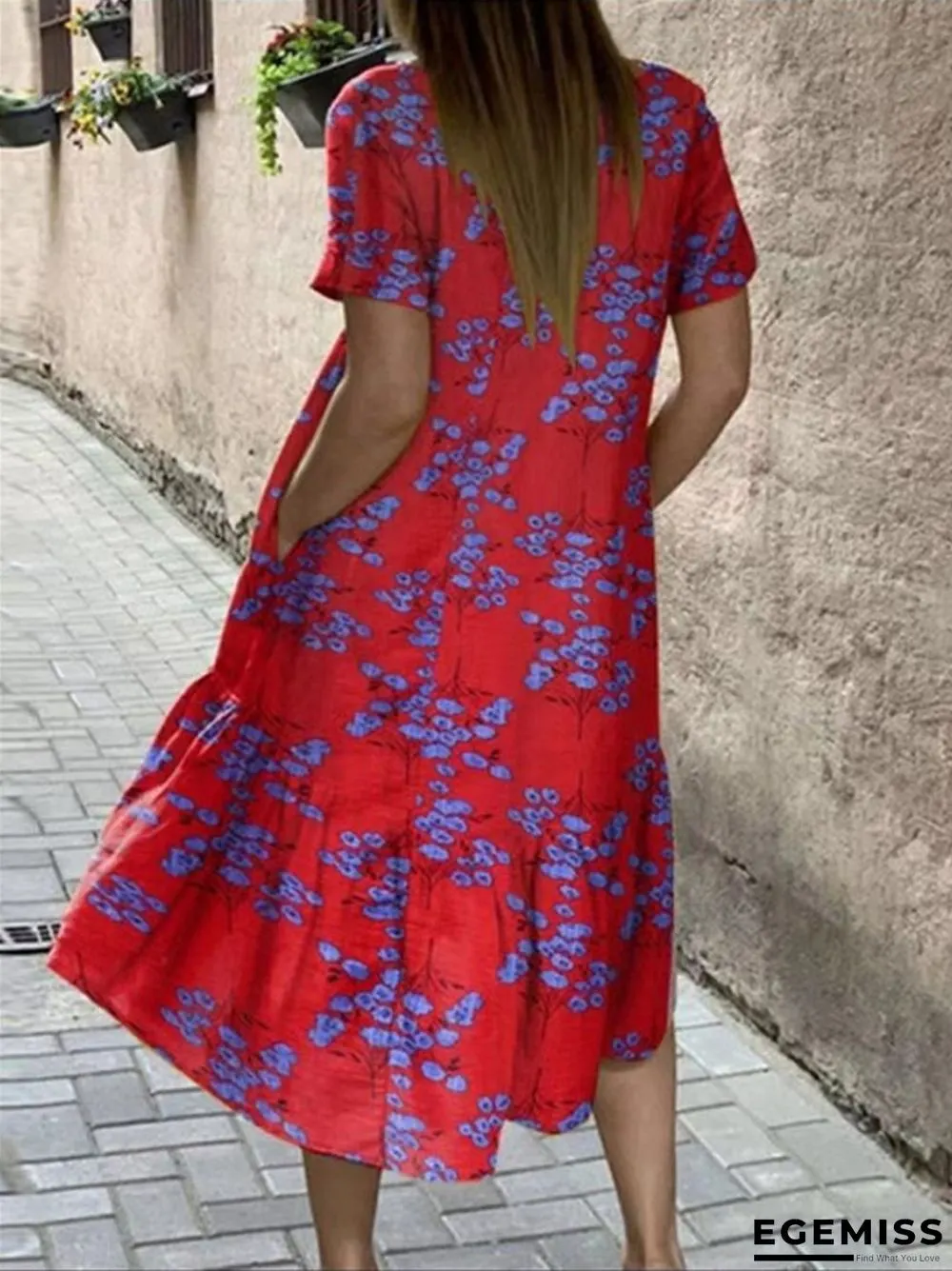 Flower Print Short Sleeve Plus Size Dress | EGEMISS