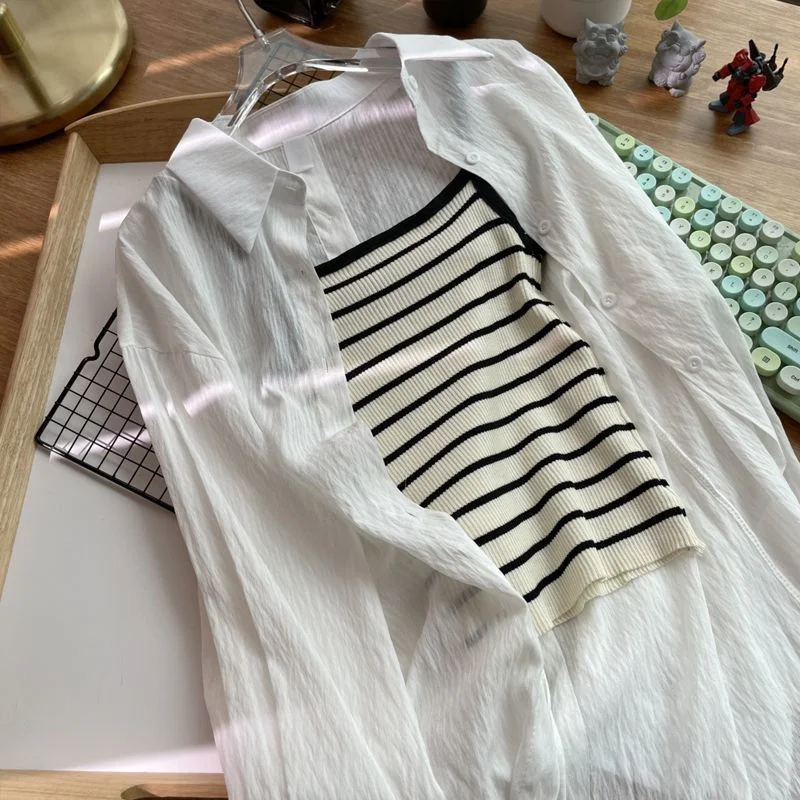 Uveng Uveng Collar Long-Sleeved Open Shirt With Thin Sunscreen Women 2025 Spring And Summer New Loose Blue Shirt Coat