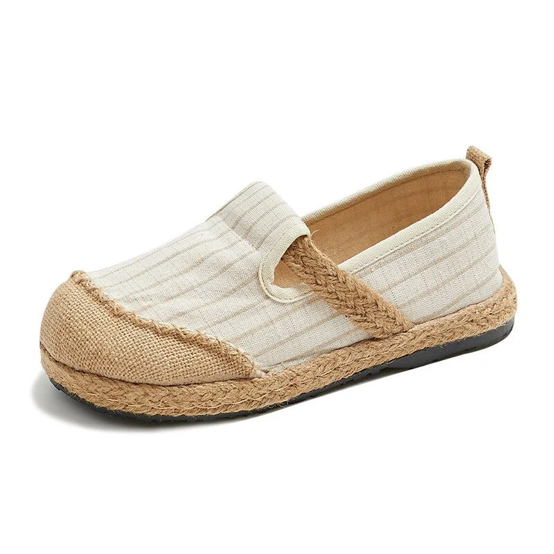 Vstacam 2022 Women Casual Linen Handmade Embroidery Mules Flat Slippers Retro Vegan Summer Ladies Canvas Comfortable Espadrille Shoes