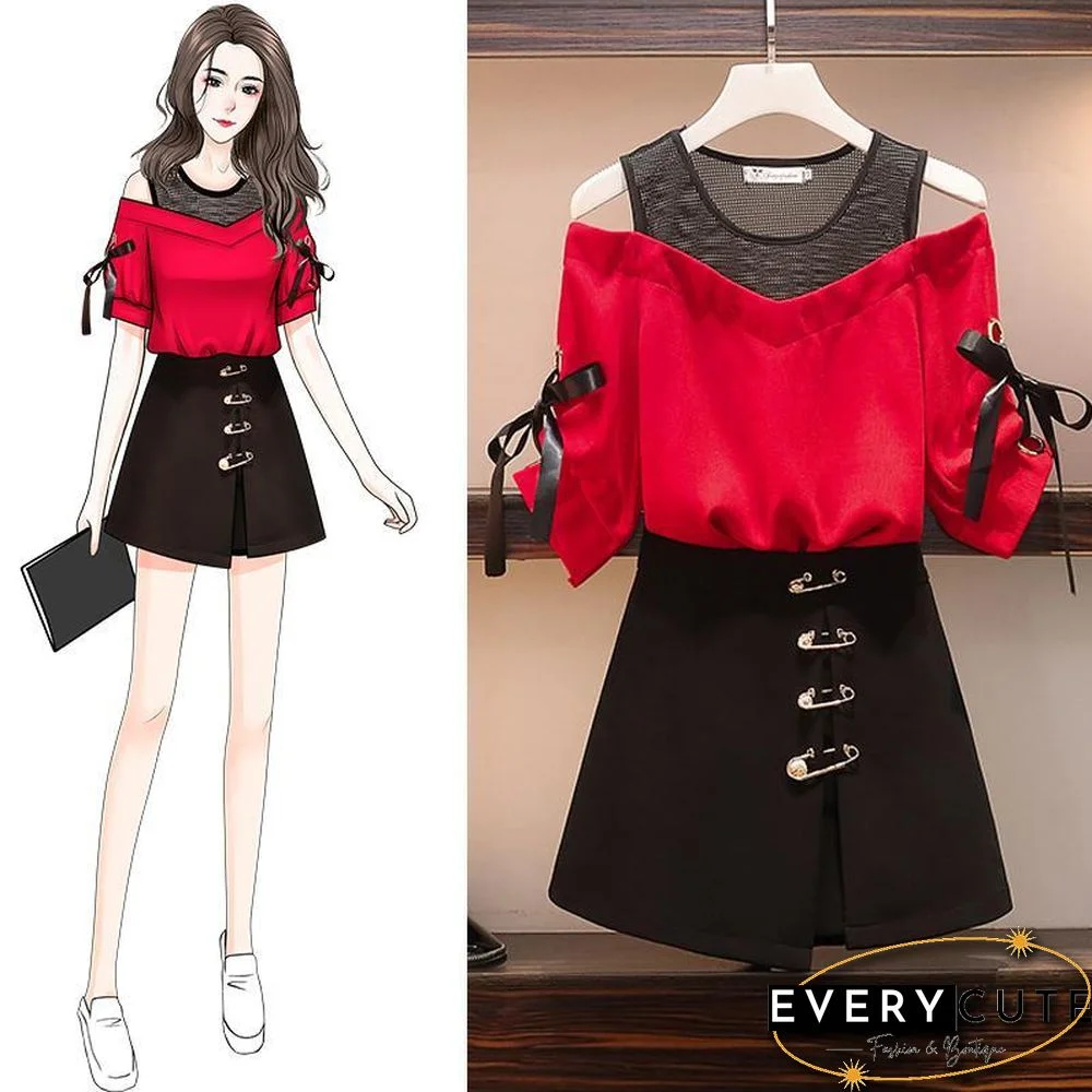 Fashion Off Shoulder Tee+Chic Skirt P11614
