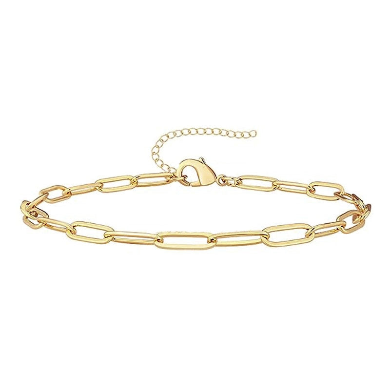 New Gold Bracelet Suit Fashion Simple Paper Clip Cuban Chain Round Bead Chain Bracelet For Women