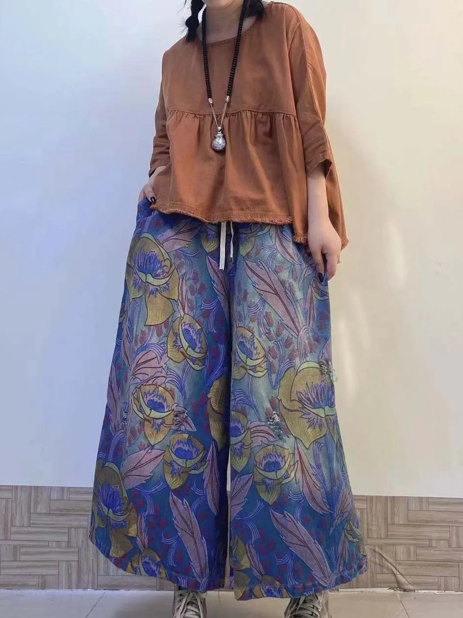 Women's Vintage Graphic Printed Pockets Jeans