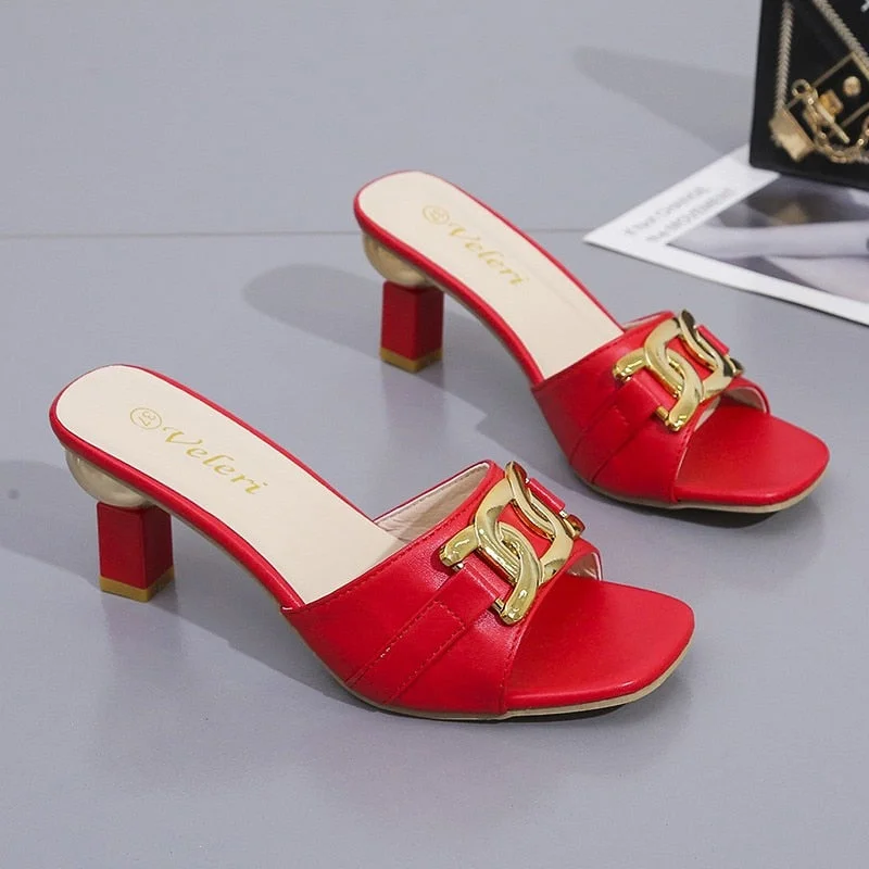 Summer Women's Slippers Sandals Shoes Female Golden Metal Chain Ladies Fashion Casual Slides Mules Ytmtloy Indoor Zapato Mujer