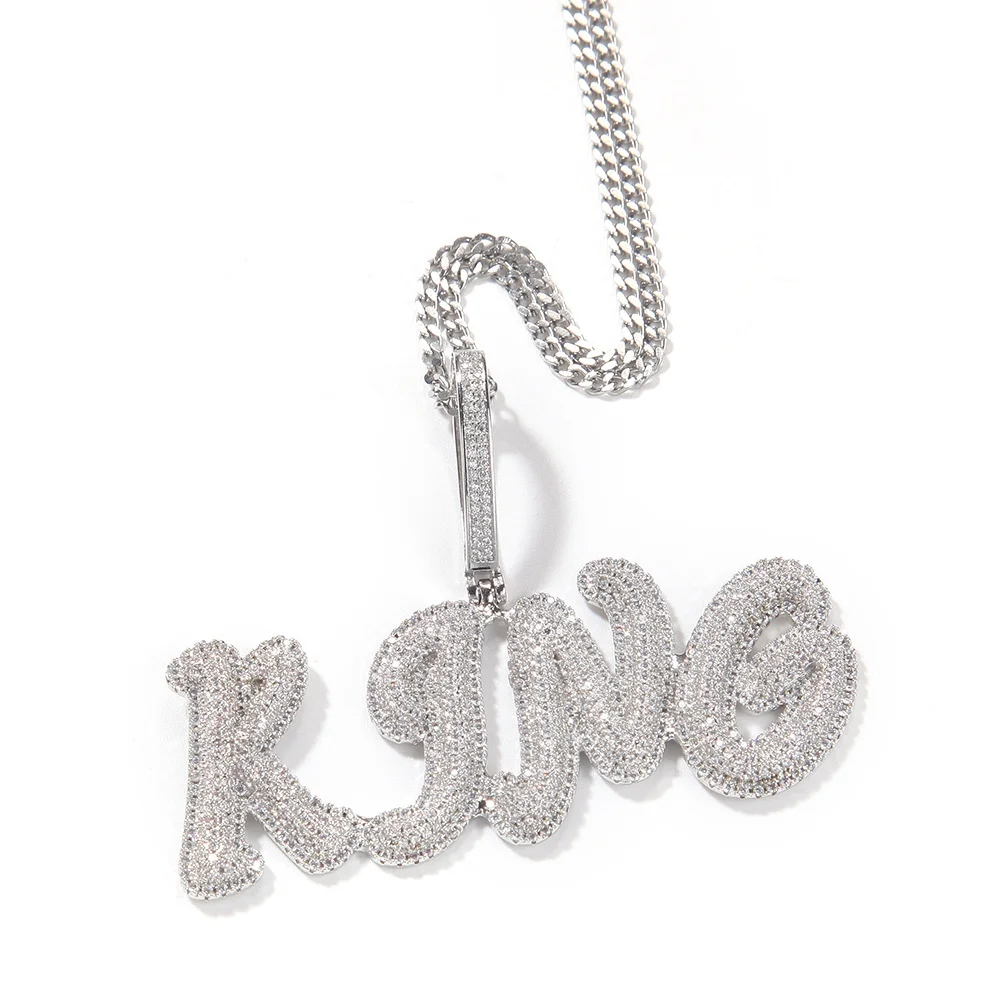 Iced Out Custom Name Cursive Letters Pendant Necklace-VESSFUL