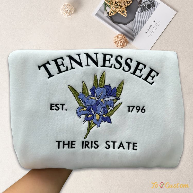 TOSCUSTOM™ Embroidered Tennessee 1796 Iris Flower State Sweatshirt Hoodie