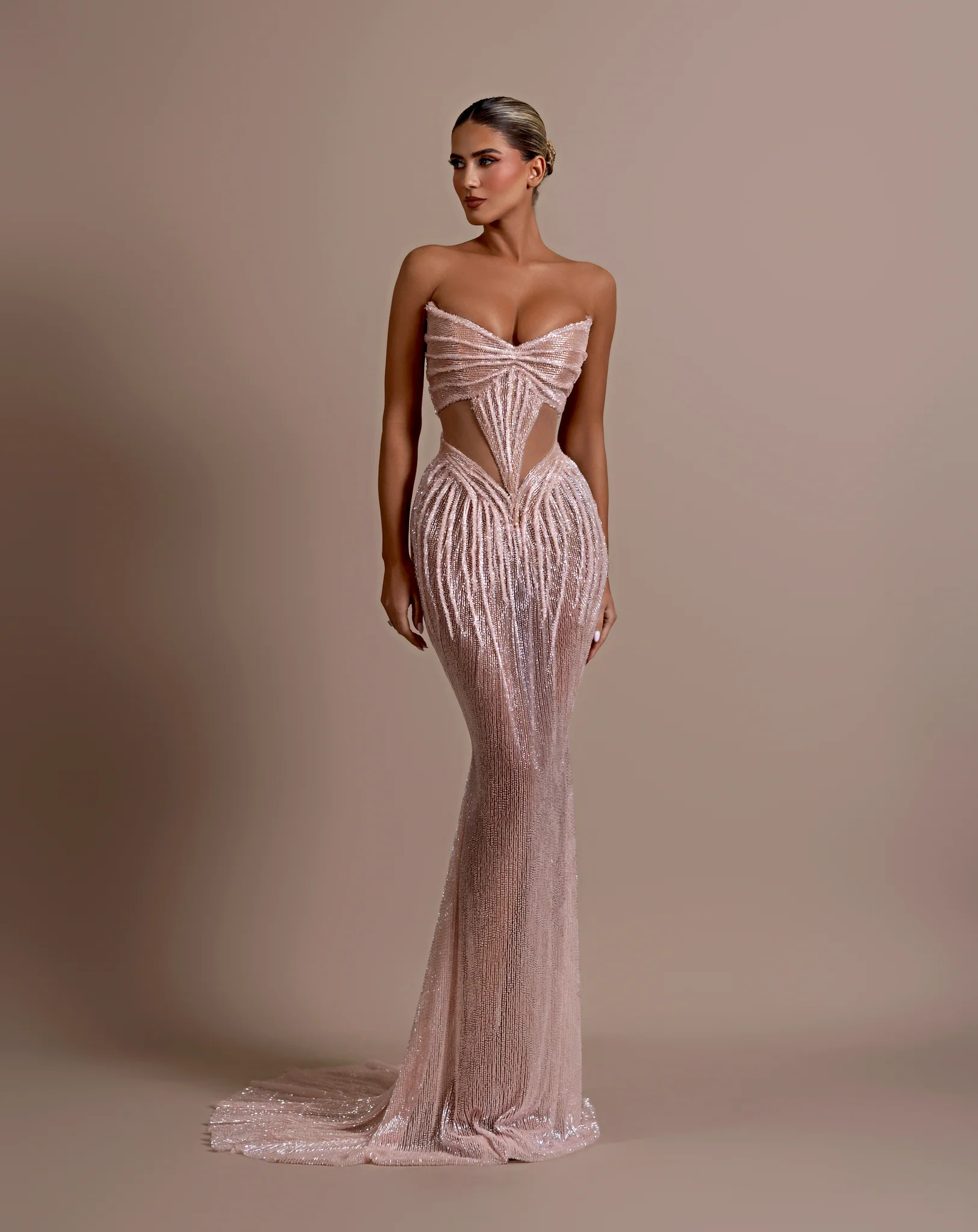 Ovlias Stunning Pink Strapless Cut Out Beading Slimming Backless Prom Dress LY0354
