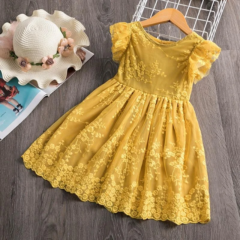 Kids Dresses For Girls Floral Lace Princess Dress Sleeveless Birthday Xmas Clothes Mesh Tutu Dress Girls 3-8Yrs Casual Clothing