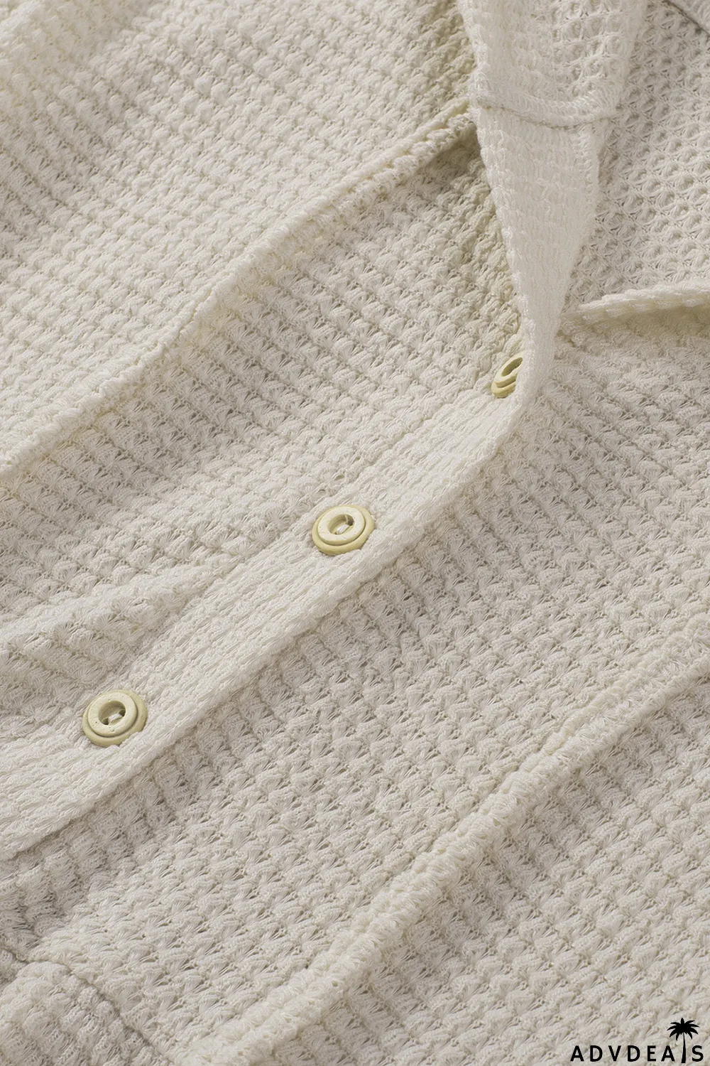 Apricot Waffle Knit Buttons Ruffled Hooded Top