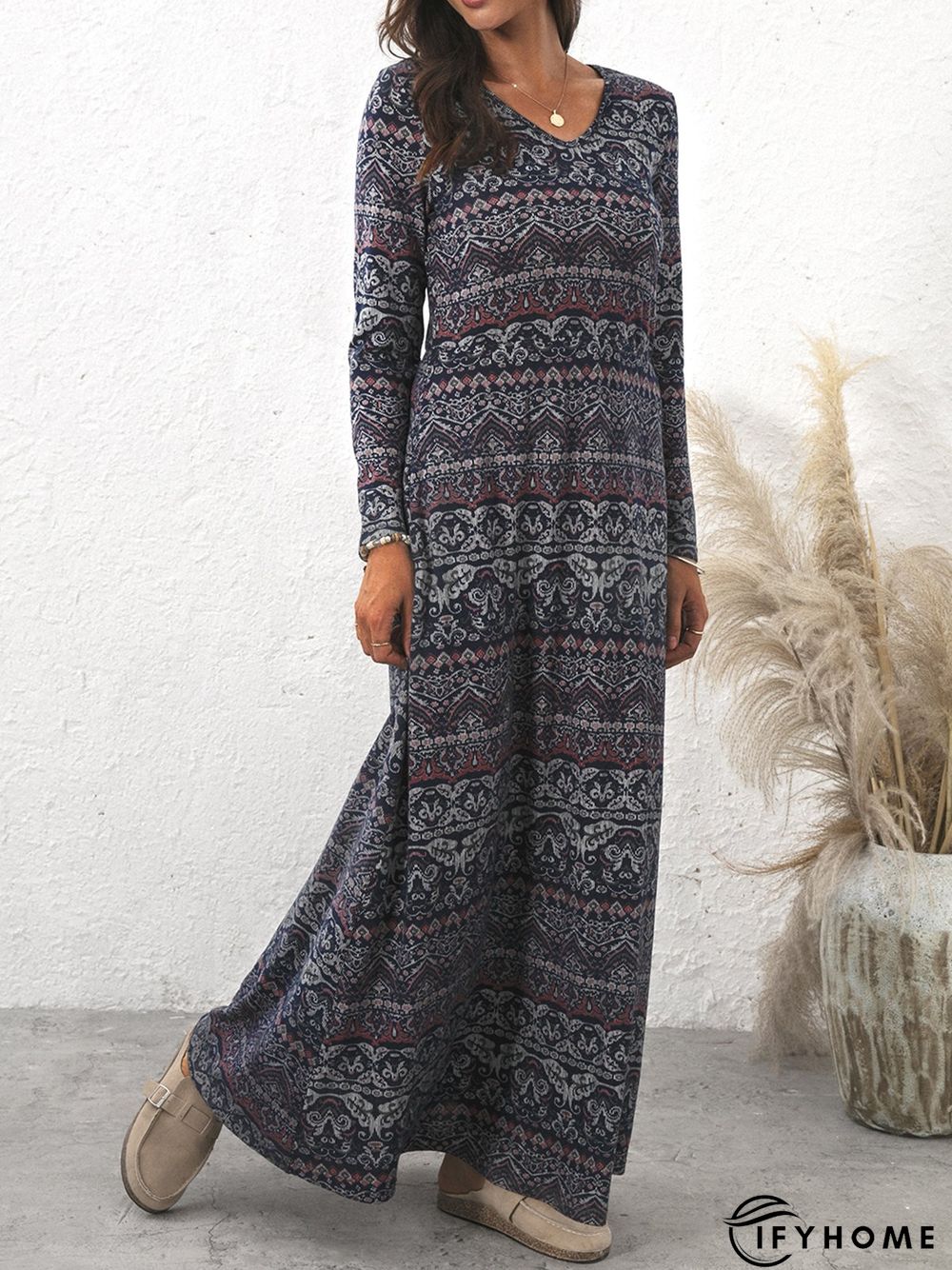 Vacation V Neck Cotton-Blend Maxi Dress | IFYHOME