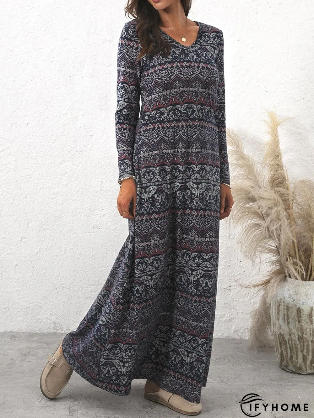 Vacation V Neck Cotton-Blend Maxi Dress | IFYHOME