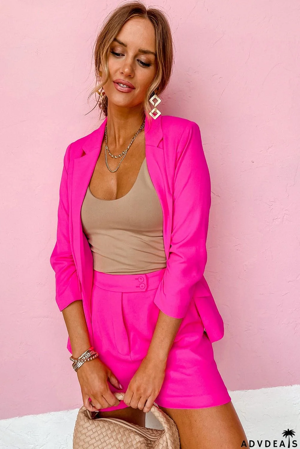 Front Buttons Pleated Tailored Shorts