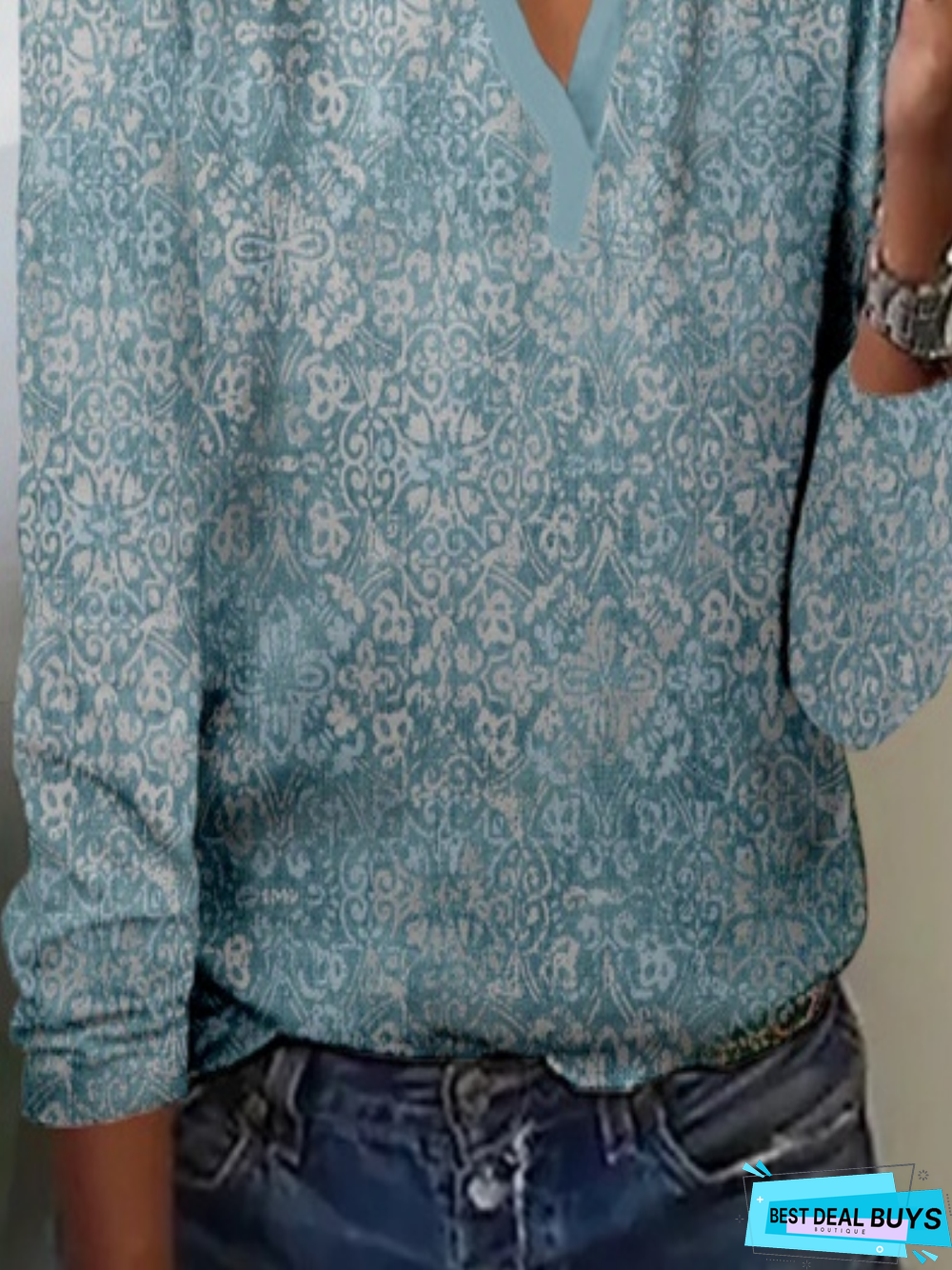 Ethnic Long Sleeve Notched Casual T-Shirt