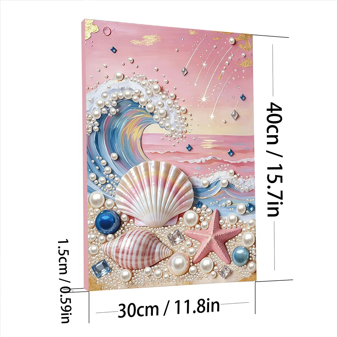 Beach and Waves DIY Pearl Painting Kit with Frame 30x40cm Pearl Gem Paintings Picture Arts Craft for Adults Beginners Gift Home Wall Decor