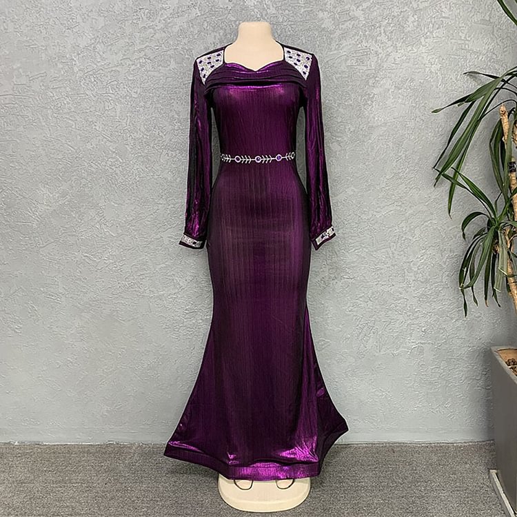 African Americans fashion QFY Elegant Party Dress For Women African Wedding Gown Long Sleeve Maxi Robe Plus Size Kaftan Dresses Tenue Africaine Femme Bubu Ankara Style QueenFunky