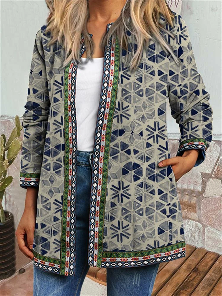 Women Long Sleeve Floral Printed Graphic Casual Loose Simple Cardigan