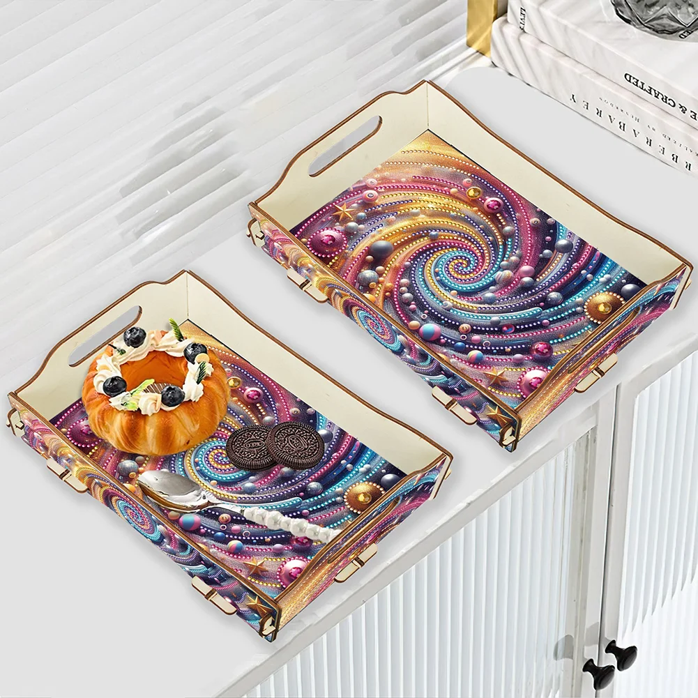 5D DIY Vortex Diamond Painting Wooden Serving Tray with Handle for Coffee Table