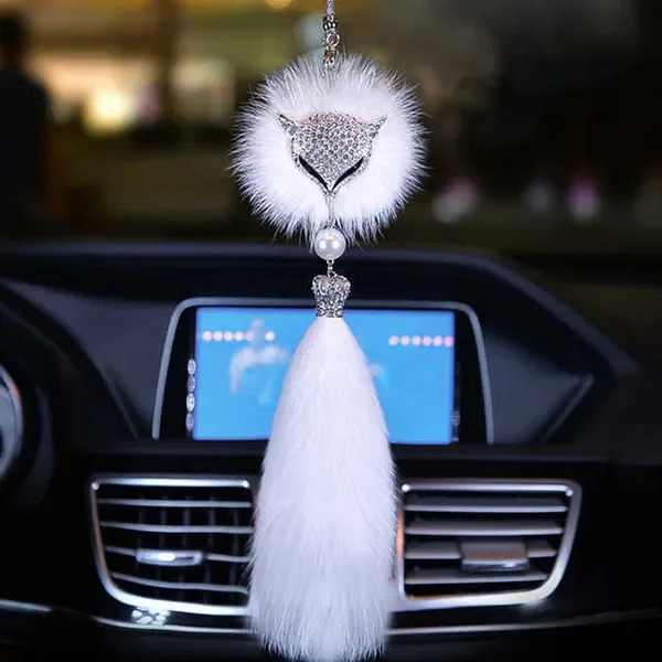New Fox Head Rearview Mirror Pendant Protect Safety Decoration Bling Car Accessories for Woman
