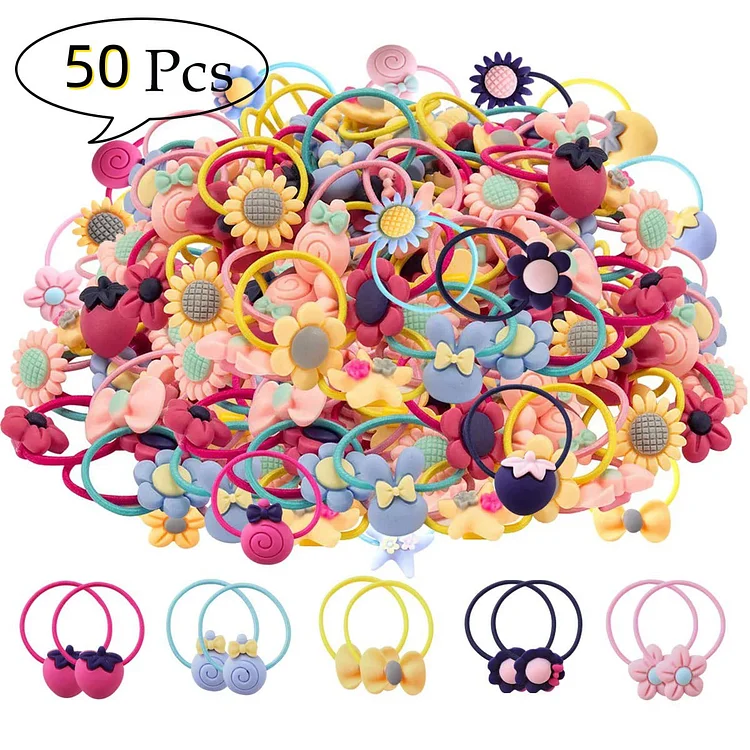 50pcs Mix Colors Girl's Elastic Hair Ties Soft Rubber Bands Hair Bands Holders Pigtails Hair Accessories for Girls Infants Children