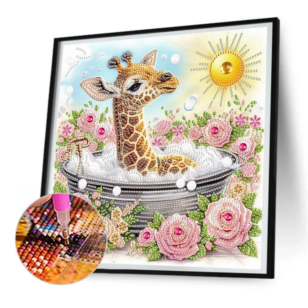 Diamond Painting - Partial Special Shaped Drill - Cute Flower Giraffe(Canvas|30*30cm)