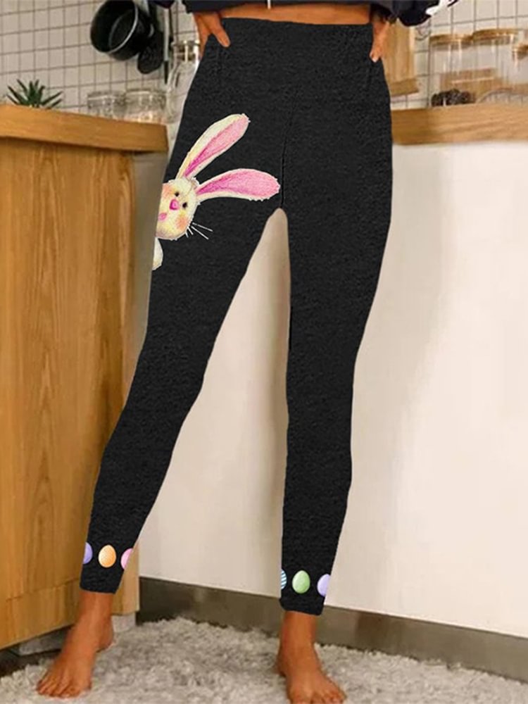 VChics Easter Cute Egg Bunny Print Leggings