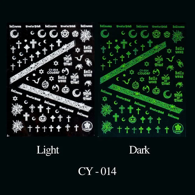 Nail Stickers Back Glue Fluorescent Light Halloween Pumpkin Little Ghost Designs Nail Decal Decoration Tips For Beauty Salons-Nail Inspo