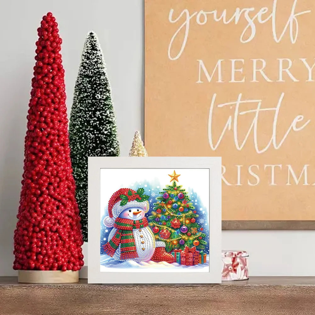 5D DIY Partial Special Shaped Drill Diamond Painting Xmas Xmas Snowman 22.8x22.8cm【With Frame】