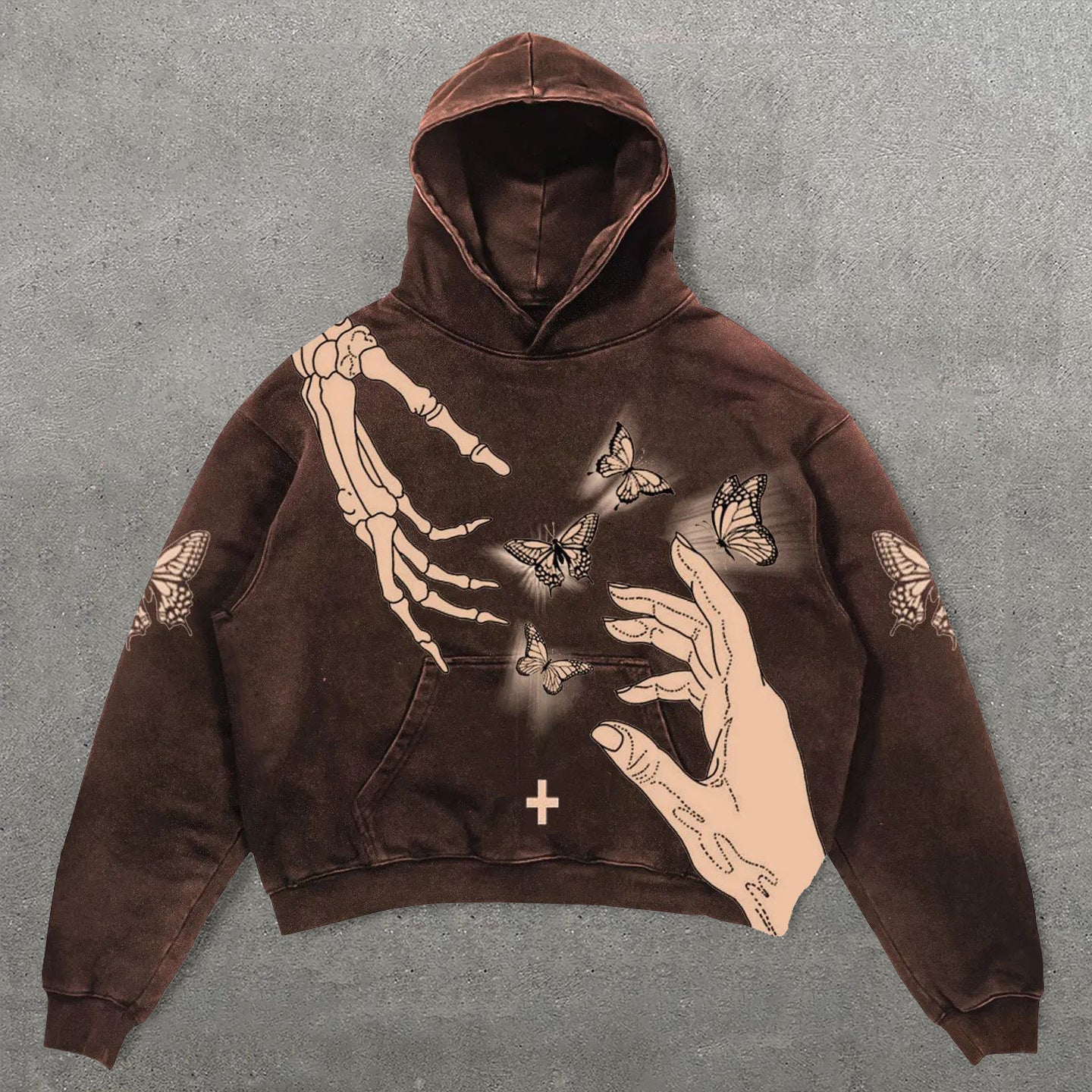 Personalized Skull Hand Printed Washed Hoodie
