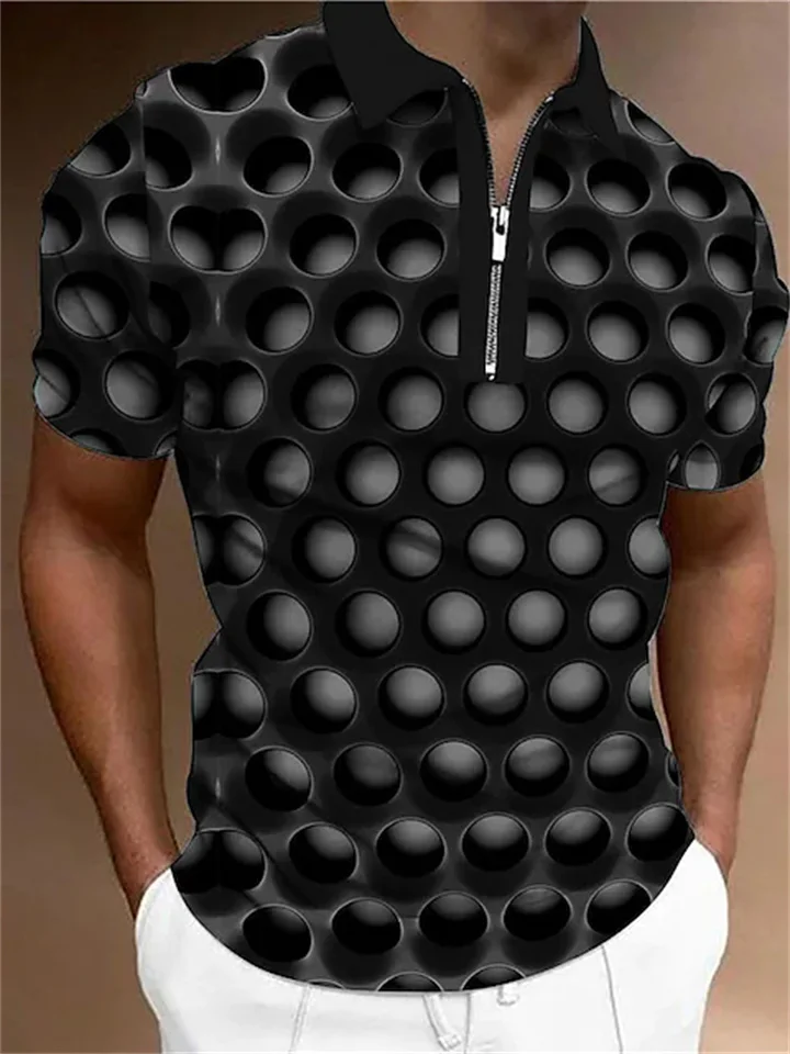 Men's Collar Polo Shirt Golf Shirt Optical Illusion Turndown Blue Orange Red Gray 3D Print Outdoor Street Short Sleeves Zipper Print Clothing Apparel Fashion Designer Casual Breathable / Summer | 168DEAL