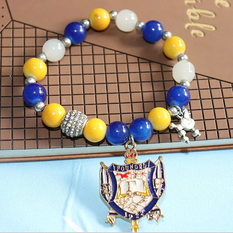 Yellow Blue Beads Society Greek Poodle SGR Label Sigma Gamma Badge Bracelets Womanhood Gift Jewelry