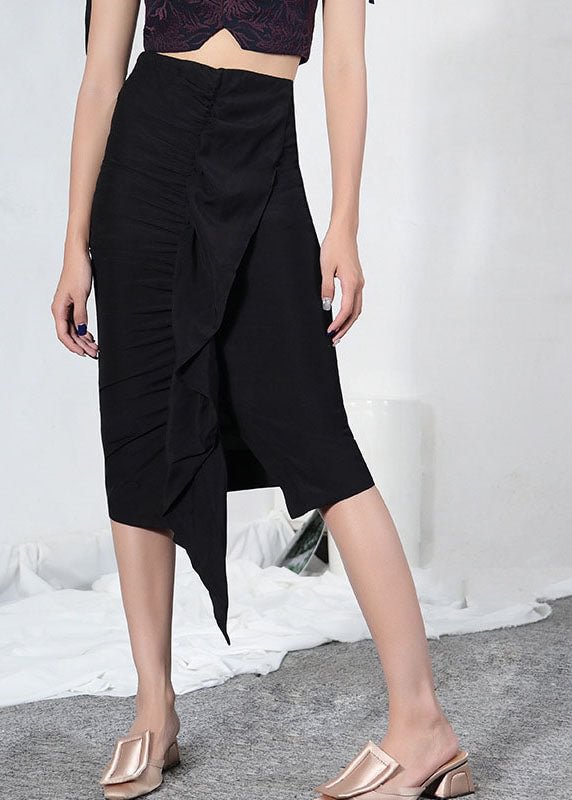 Comfy Black Asymmetrical Design Patchwork Summer Cotton Skirt CK1137- Fabulory