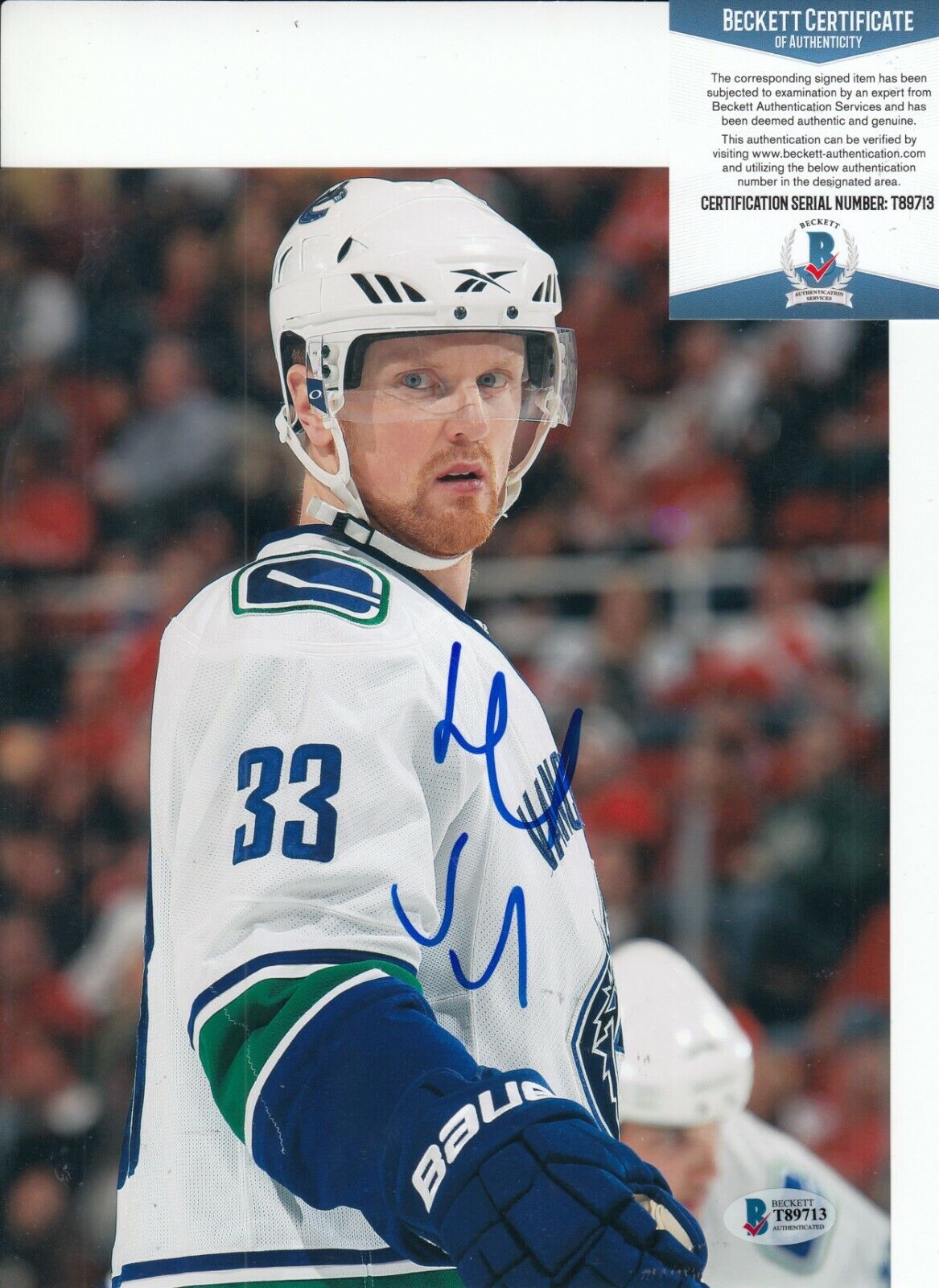 HENRIK SEDIN signed (VANCOUVER CANUCKS) Hockey 8X10 Photo Poster painting BECKETT BAS T89713