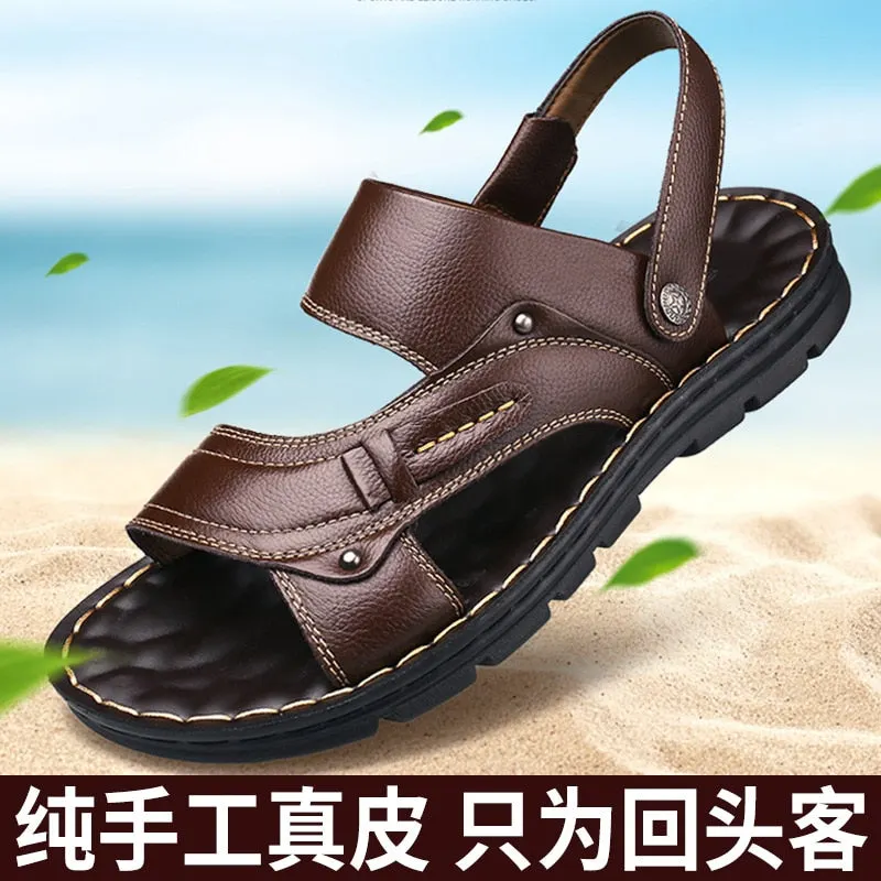 Men's Summer New Leather Sandals Men's Casual Beach Shoes Non-slip Slippers Two Sandals Men Sandals Leather  Men Sandal   Shoes