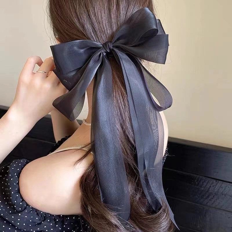 Large Ribbon Bow Tiara Hair Clip Girl’s Elegant Back Of Head Cyber Celebrity Spring Clip High-grade Ribbon Hair Accessories