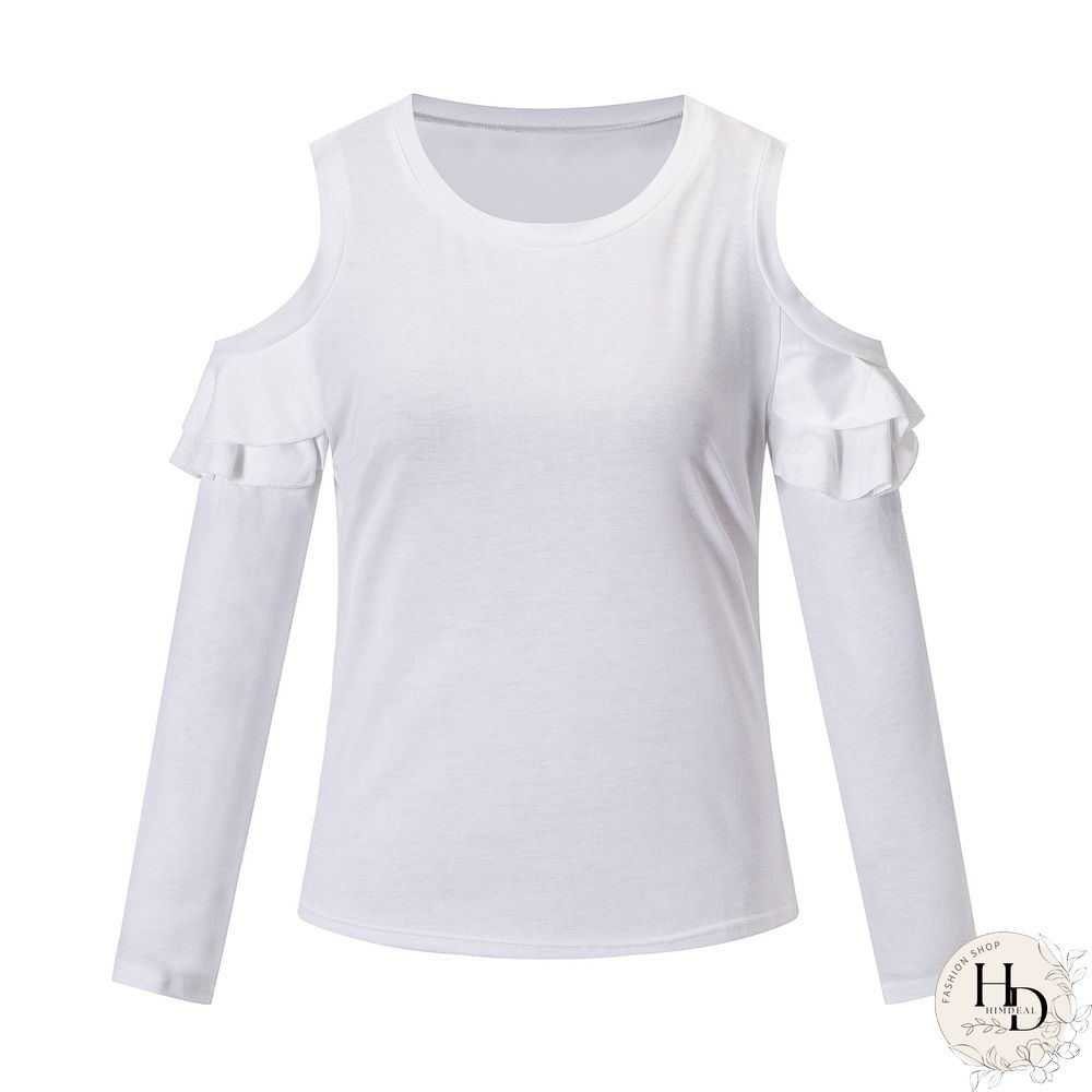 Crew Neck Regular Fit Casual Frill Sleeve Tops