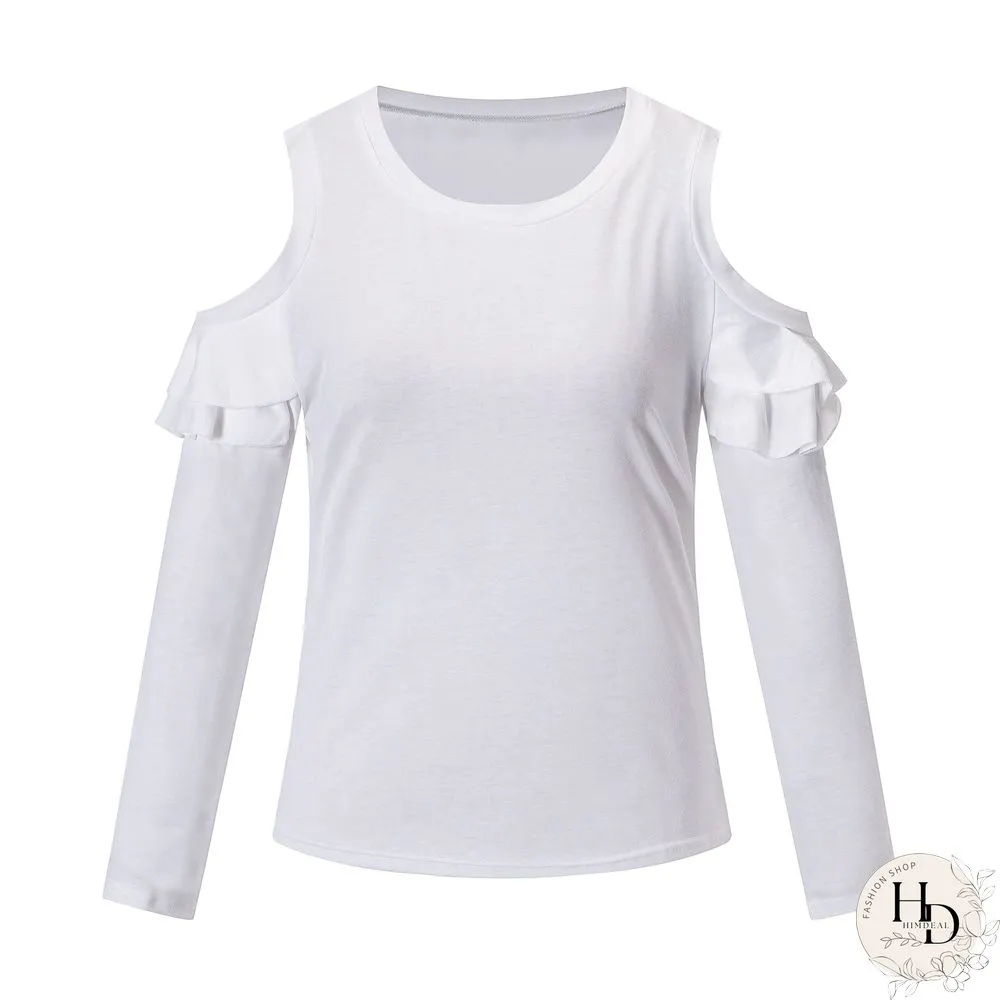 Crew Neck Regular Fit Casual Frill Sleeve Tops