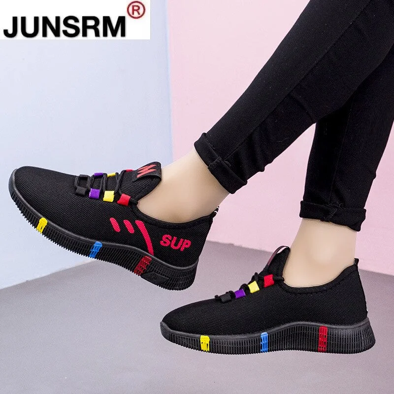 Women Breathable Platform Sneakers Fashion 2021 Spring New Lace-up Casual Shoes Women Vulcanized Shoes Black Shoes for Women