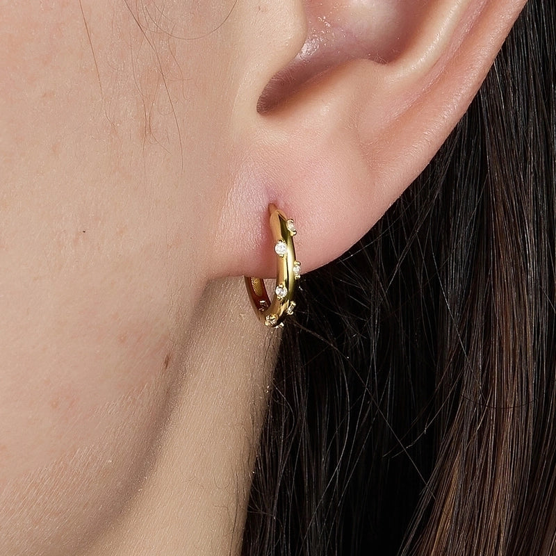 1 Pair 925 Sterling Silver Zircon Solid Color Hoop Earrings