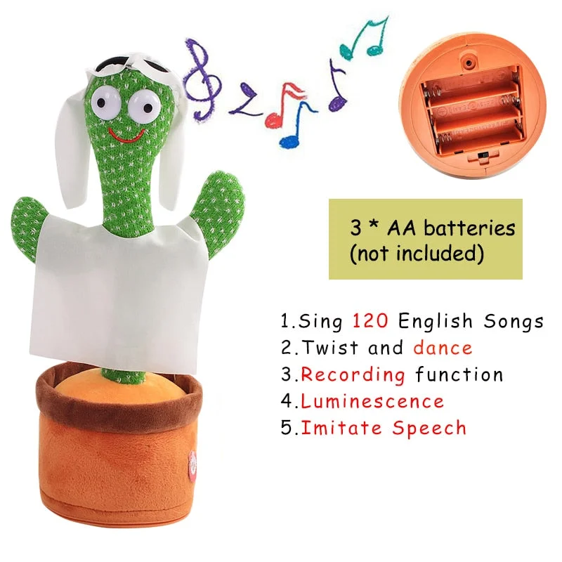 Bluetooth Dancing Cactus Talking Toy Electronic Plush Toys Sing Record Lighten Battery USB Charging Early Education Funny Gift